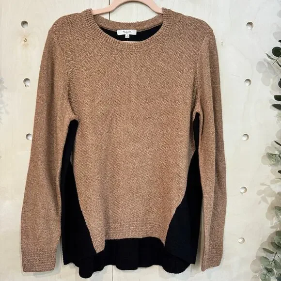 MADEWELL Back Zip Sweater SZ L NEW Brown Black Color Block Crewneck - Picture 2 of 12